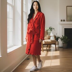 ❤️ Delicates Red Knit Tie-Waist Cardigan / Sweater Coat – Size L